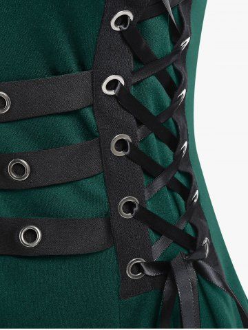 Plus Size Grommets Lace Up Buckles Zipper High Low Midi Dress