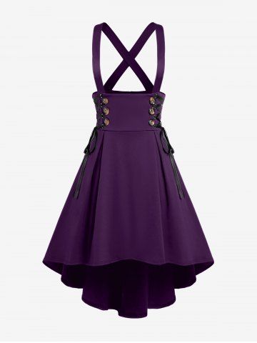 Gothic Plus Size Lace-up Buttons High Low Suspenders Skirt - PURPLE - 3X | US 22-24