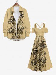 Halloween Costume Skulls Rose Flower Leaf Print Plus Size Matching Outfit For Couples -  