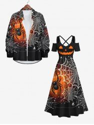 Halloween Costume Pumpkin Spider Web Ombre Colorblock Print Plus Size Matching Outfit For Couples -  
