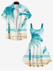 Tenue de Plage Grande Taille Ombrée Imprimé Cocotier et Vélo en Blocs de Couleurs - Multi-A 