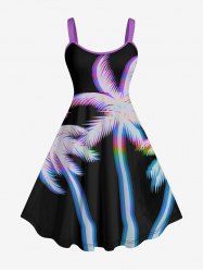 Plus Size Coconut Tree Neon Light Print Hawaii Tank Dress -  