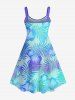Tenue de Plage Contrastante Imprimé Plant à Fleurs et Feuilles Grande Taille pour Couples - Bleu 