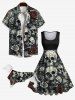Pet's Halloween Skulls Rose Flower Print Shirt -  
