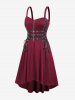 Robe Mi-Longue Haute Basse Zippée Bouclée Grande Taille à Lacets avec Œillet - Rouge foncé 3X | US 22-24