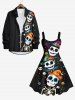 Robe D'Halloween Citrouille Crâne Fleur Imprimées Grande Taille - Noir S