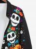 Plus Size Halloween Hat Skulls Skeleton Flowers Pumpkin Print Buttons Long Sleeve Shirt For Men -  