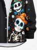 Plus Size Halloween Hat Skulls Skeleton Flowers Pumpkin Print Buttons Long Sleeve Shirt For Men -  