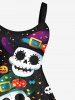 Plus Size Halloween Costume Hat Skulls Skeleton Flowers Pumpkin Print Tank Dress -  