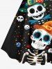 Plus Size Halloween Costume Hat Skulls Skeleton Flowers Pumpkin Print Tank Dress -  