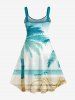 Plus Size Coconut Tree Sea Beach Bike Ombre Colorblock Print Hawaii Tank Dress -  
