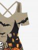 Maxi Robe D'Halloween Citrouille Fantôme et Chauve-souris Imprimés à Epaule Dénudée Grande Taille - Multi-A M