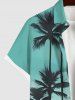 Plus Size Coconut Tree Mountain Sea Ombre Colorblock Print Buttons Pocket Hawaii Shirt For Men -  