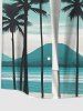 Plus Size Coconut Tree Mountain Sea Ombre Colorblock Print Buttons Pocket Hawaii Shirt For Men -  
