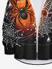 Plus Size Halloween Spider Web Ombre Colorblock Print Buttons Long Sleeve Shirt For Men -  