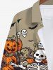 Plus Size Halloween Pumpkin Ghost Skeleton Skulls Bat Print Buttons Long Sleeve Shirt For Men -  