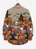 Plus Size Halloween Pumpkin Ghost Skeleton Skulls Bat Print Buttons Long Sleeve Shirt For Men -  