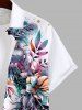 Plus Size Flowers Leaf Feather Tassel Paint Splatter Print Buttons Pocket Hawaii Shirt For Men -  