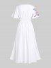 Robe Mi-longue Fendue Imprimé Plume et Fleurs à Glands Grande Taille - Blanc 6X