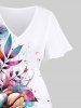 Robe Mi-longue Fendue Imprimé Plume et Fleurs à Glands Grande Taille - Blanc 6X