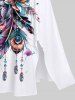 Robe Mi-longue Fendue Imprimé Plume et Fleurs à Glands Grande Taille - Blanc 6X