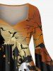 Plus Size Halloween Costume Pumpkin Mummy Ghost Bat Print Flare Sleeve High Low Dress -  