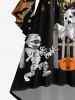Plus Size Halloween Costume Pumpkin Mummy Ghost Bat Print Flare Sleeve High Low Dress -  