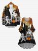 Plus Size Halloween Costume Pumpkin Mummy Ghost Bat Print Flare Sleeve High Low Dress -  