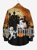 Plus Size Halloween Pumpkin Mummy Ghost Bat Print Buttons Long Sleeve Shirt For Men -  