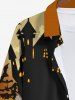 Plus Size Halloween Pumpkin Mummy Ghost Bat Print Buttons Long Sleeve Shirt For Men -  