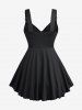 Plus Size Floral Flocking Tulip Hem Layered Ruffles Lace Up Ruched Heart Buckles Tank Top -  