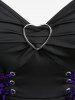 Plus Size Floral Flocking Tulip Hem Layered Ruffles Lace Up Ruched Heart Buckles Tank Top -  
