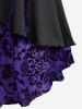 Plus Size Floral Flocking Tulip Hem Layered Ruffles Lace Up Ruched Heart Buckles Tank Top -  