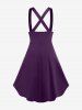 Jupe gothique grande taille à lacets et boutons, bretelles asymétriques - Pourpre  1X | US 14-16