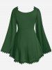 Plus Size Lace Trim Hollow Out Cinched Flare Sleeves T-shirt -  