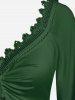 Plus Size Lace Trim Hollow Out Cinched Flare Sleeves T-shirt -  