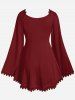 Plus Size Lace Trim Hollow Out Cinched Flare Sleeves T-shirt - Rouge 4X | US 26-28