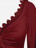 Plus Size Lace Trim Hollow Out Cinched Flare Sleeves T-shirt - Rouge 4X | US 26-28