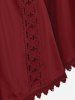 Plus Size Lace Trim Hollow Out Cinched Flare Sleeves T-shirt - Rouge 4X | US 26-28