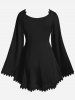 Plus Size Lace Trim Hollow Out Cinched Flare Sleeves T-shirt -  