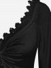 Plus Size Lace Trim Hollow Out Cinched Flare Sleeves T-shirt -  