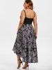 Plus Size Chiffon Skull Floral Printed Grommets High Low Halloween Dress -  