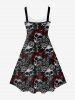 Gothic Skull Rose Print Sleeveless A Line Dress -  