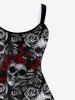Gothic Skull Rose Print Sleeveless A Line Dress -  