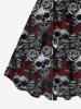 Gothic Skull Rose Print Sleeveless A Line Dress -  