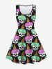 Gothic Skull Ice Cream Print Sleeveless A Line Dress -  