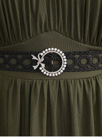 Plus Size Bell Sleeves Ruched Braided Buckle Belted A Line Renaissance Midi Dress
