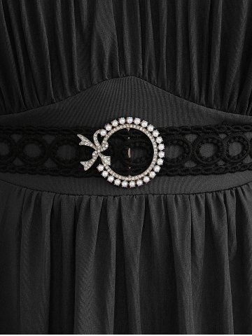 Plus Size Bell Sleeves Ruched Braided Buckle Belted A Line Renaissance Midi Dress