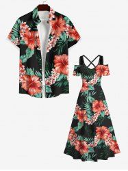Tenue de Plage à Imprimé Fleurs et Feuilles Tropicales Grande-Taille pour Couples - Multi-A 