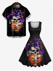 Halloween Costume Pumpkin Skull Bat Hat Print Plus Size Matching Outfit For Couples -  